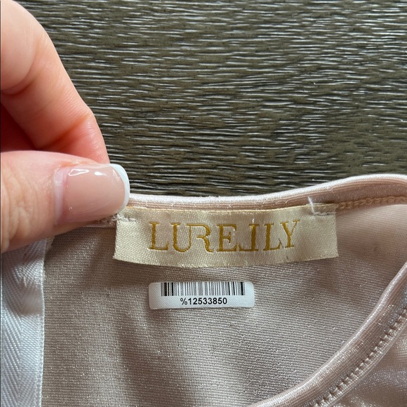 Lurelly Champagne sheen keyhole cut out longsleeve mini dress XS holiday NYE - Picture 11 of 16